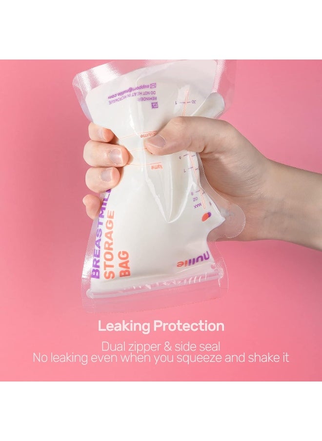 Nuliie 300 Pcs Breastmilk Storage Bags, 8 OZ Breast Milk Storing Bags, BPA-Free, Milk Storage Bags with Pour Spout for Breastfeeding, Self-Standing Bag, Space Saving Flat Profile
