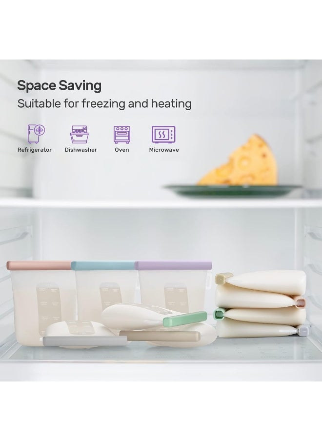 Nuliie 7 Pcs Silicone Breastmilk Storage Bags Reusable, 8oz/240ml Double Leak-Proof Breastmilk Freezer Bags, BPA Free Self-Standing Milk Bags for Breastfeeding, Baby Food Pouches