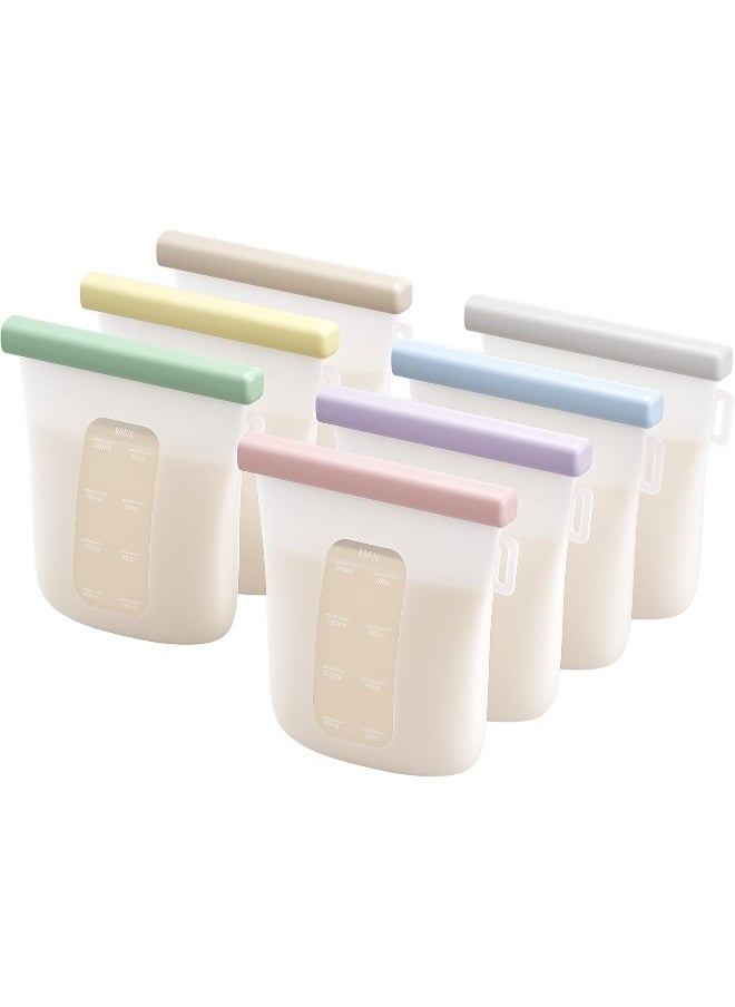 Nuliie 7 Pcs Silicone Breastmilk Storage Bags Reusable, 8oz/240ml Double Leak-Proof Breastmilk Freezer Bags, BPA Free Self-Standing Milk Bags for Breastfeeding, Baby Food Pouches