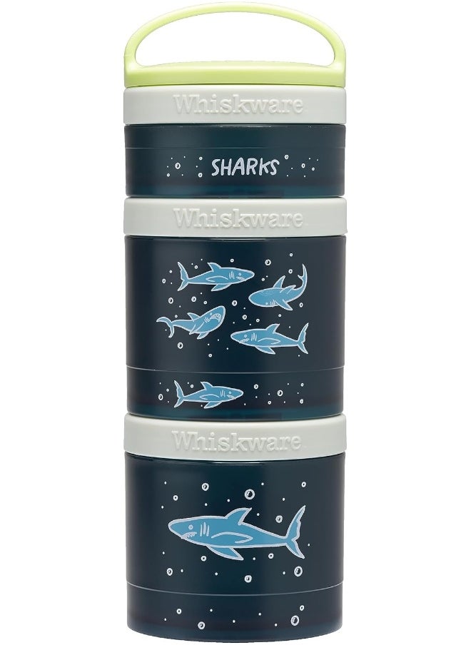 Whiskware Sharks Stackable Snack Containers for Kids and Toddlers, 3 Stackable Snack Cups for School or Travel