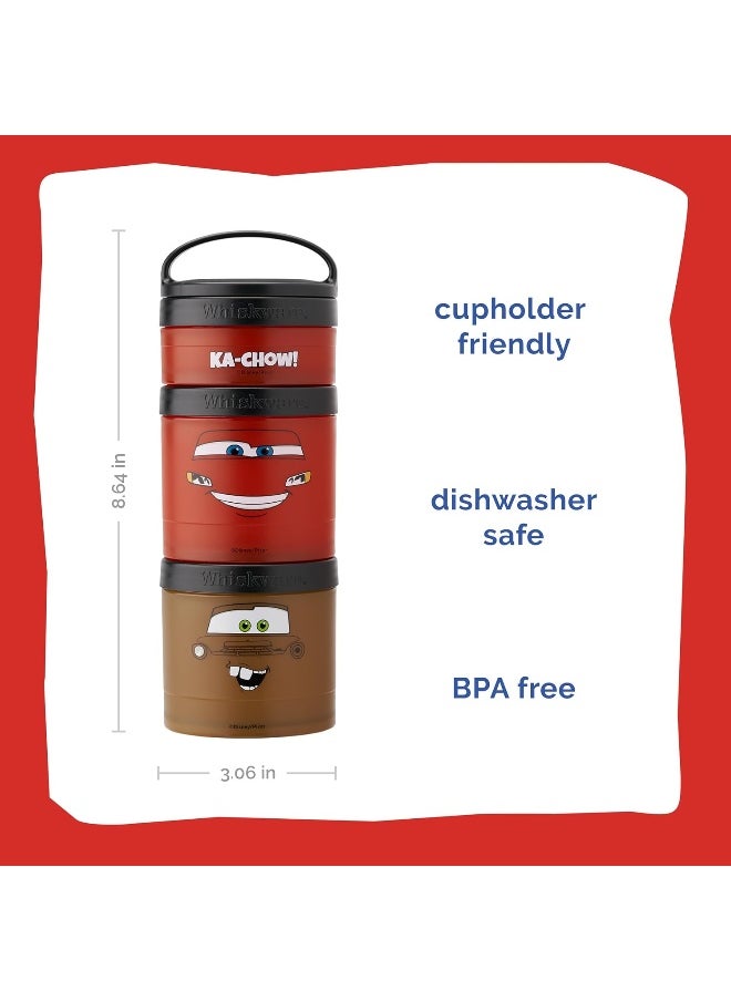 Whiskware Containers for Toddlers and Kids 3 Stackable Snack Cups for School and Travel, 1/3 cup+1 cup+1 cup, Cars