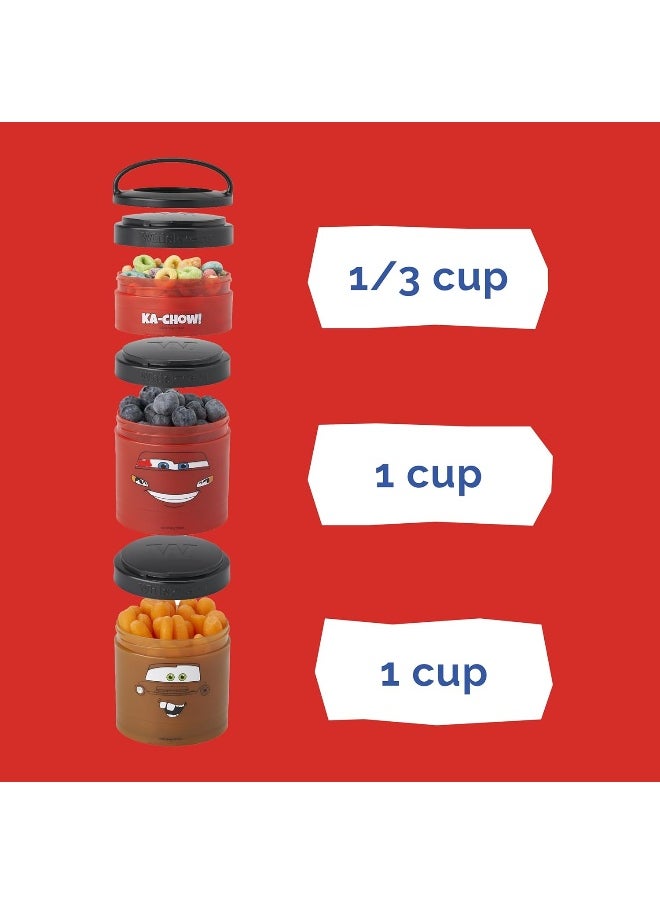Whiskware Containers for Toddlers and Kids 3 Stackable Snack Cups for School and Travel, 1/3 cup+1 cup+1 cup, Cars