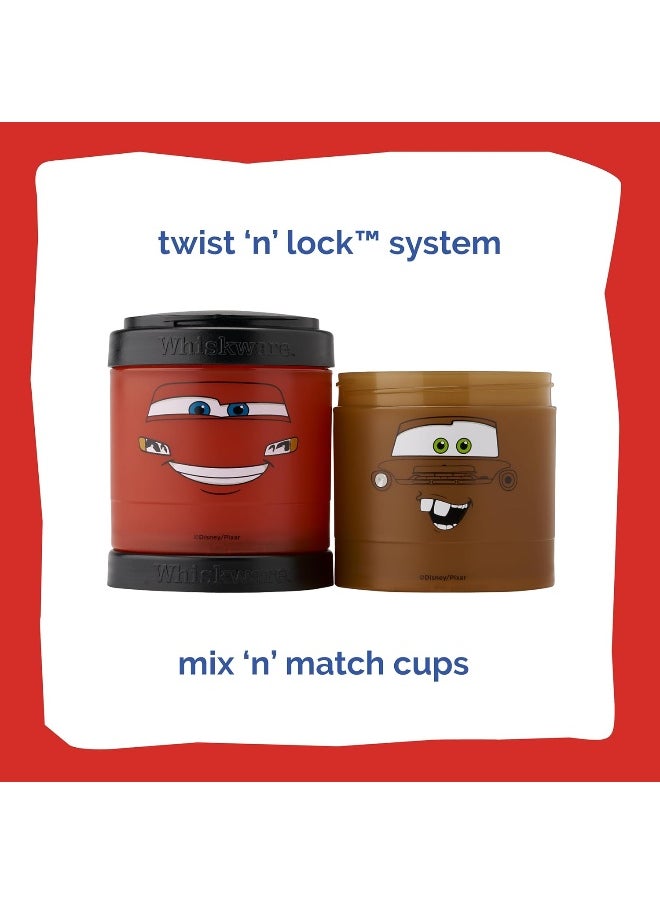 Whiskware Containers for Toddlers and Kids 3 Stackable Snack Cups for School and Travel, 1/3 cup+1 cup+1 cup, Cars