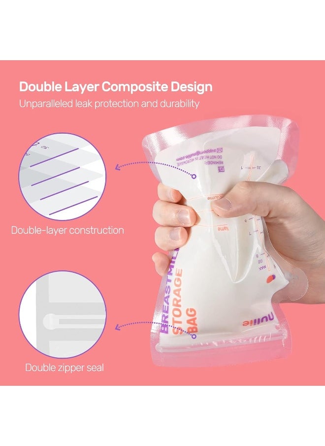Nuliie 50 Pcs Breastmilk Storage Bags, 8 OZ Breast Milk Storing Bags, BPA Free, Milk Storage Bags with Pour Spout for Breastfeeding, Self-Standing Bag, Space Saving Flat Profile