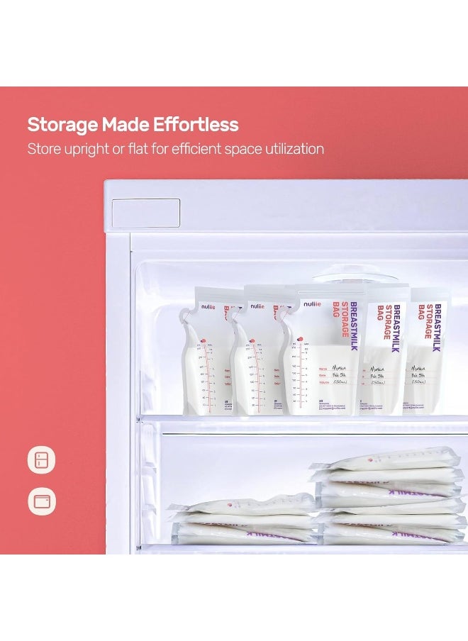 Nuliie 50 Pcs Breastmilk Storage Bags, 8 OZ Breast Milk Storing Bags, BPA Free, Milk Storage Bags with Pour Spout for Breastfeeding, Self-Standing Bag, Space Saving Flat Profile