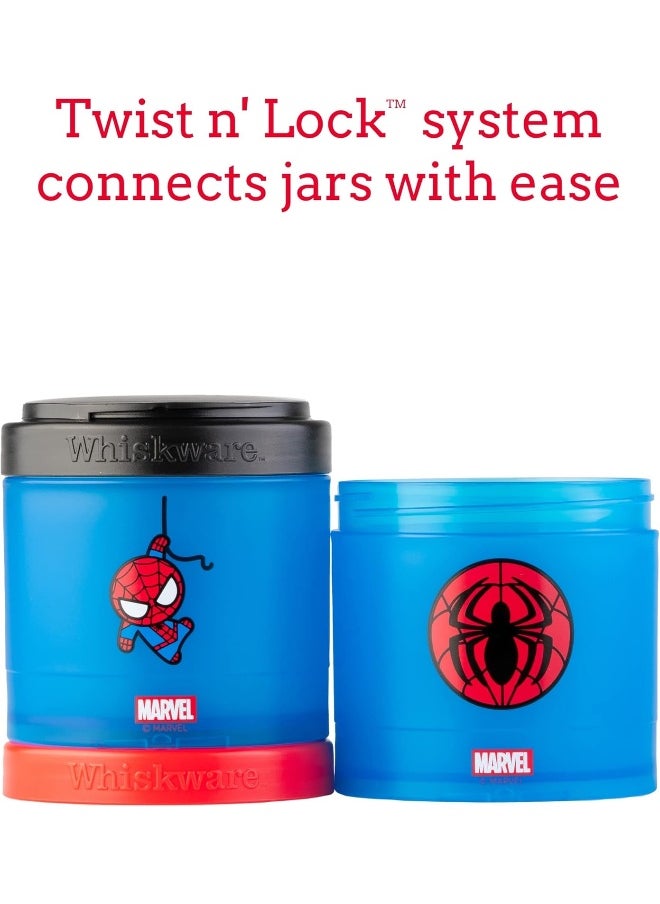 Whiskware Marvel Stackable Snack Containers for Babies, Kids, and Toddlers, 3 Stackable Snack Cups for School or Travel, Formula Friendly, Cupholder Friendly, Spider-Man