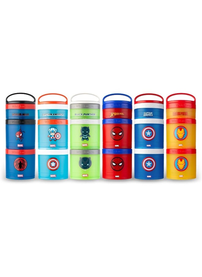 Whiskware Marvel Stackable Snack Containers for Babies, Kids, and Toddlers, 3 Stackable Snack Cups for School or Travel, Formula Friendly, Cupholder Friendly, Spider-Man