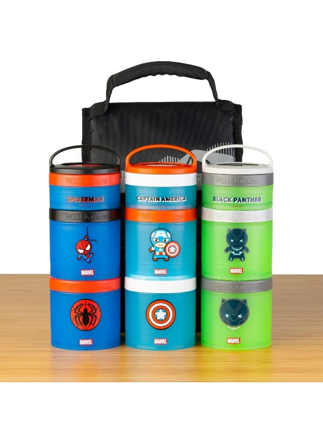 Whiskware Marvel Stackable Snack Containers for Babies, Kids, and Toddlers, 3 Stackable Snack Cups for School or Travel, Formula Friendly, Cupholder Friendly, Spider-Man