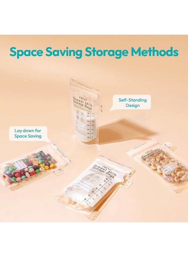 NCVI Breastmilk Storage Bags, 180 Count Milk Storage Bags for Breastfeeding, 7oz Breast Milk Storage Bags with Temp-Sensing, Doubled-Sealed, Hygienically, Self Standing, Easy Pour Spout, BPA Free