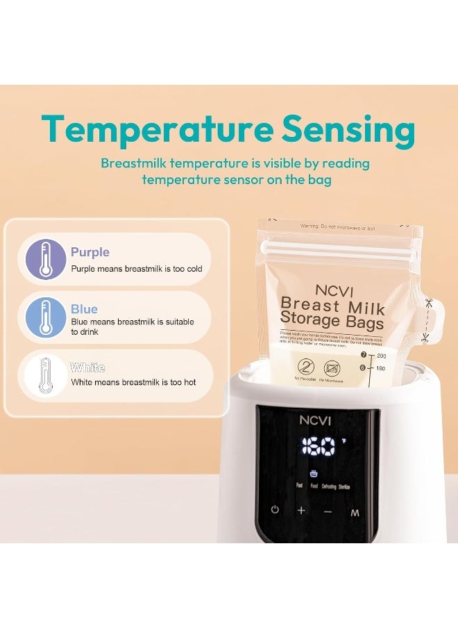 NCVI Breastmilk Storage Bags, 180 Count Milk Storage Bags for Breastfeeding, 7oz Breast Milk Storage Bags with Temp-Sensing, Doubled-Sealed, Hygienically, Self Standing, Easy Pour Spout, BPA Free