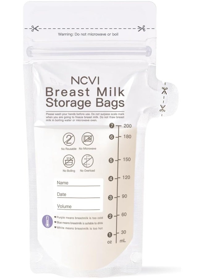 NCVI Breastmilk Storage Bags, 180 Count Milk Storage Bags for Breastfeeding, 7oz Breast Milk Storage Bags with Temp-Sensing, Doubled-Sealed, Hygienically, Self Standing, Easy Pour Spout, BPA Free