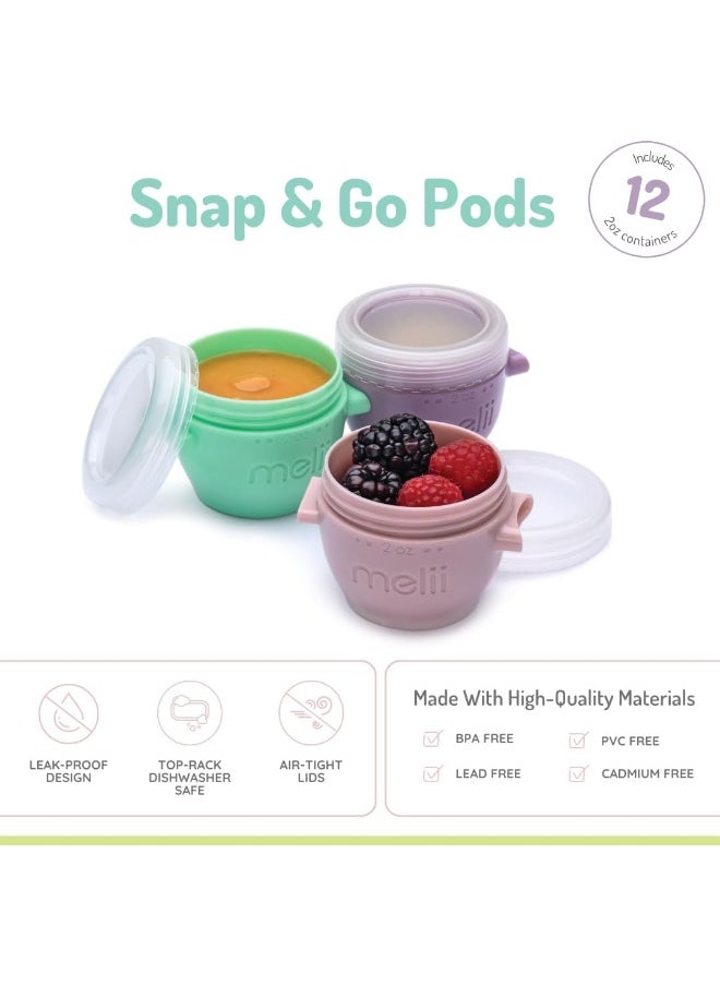 Melii Snap & Go Pods - Airtight & Leakproof Baby Food Containers - Baby Food Storage Pods for Effortless Mealtime, 2oz, Set of 12