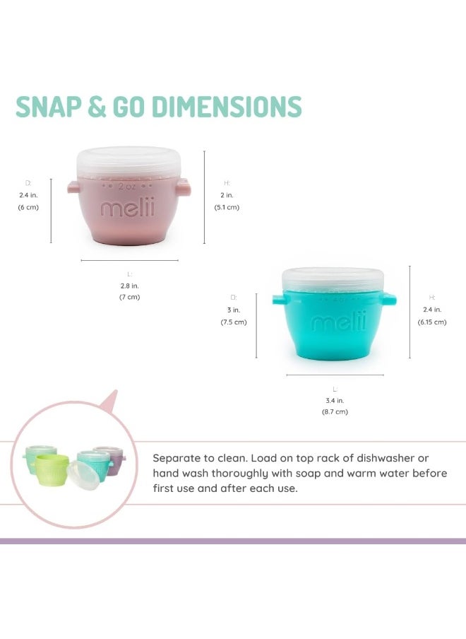 Melii Snap & Go Pods - Airtight & Leakproof Baby Food Containers - Baby Food Storage Pods for Effortless Mealtime, 2oz, set of 6 + 4oz, set of 4