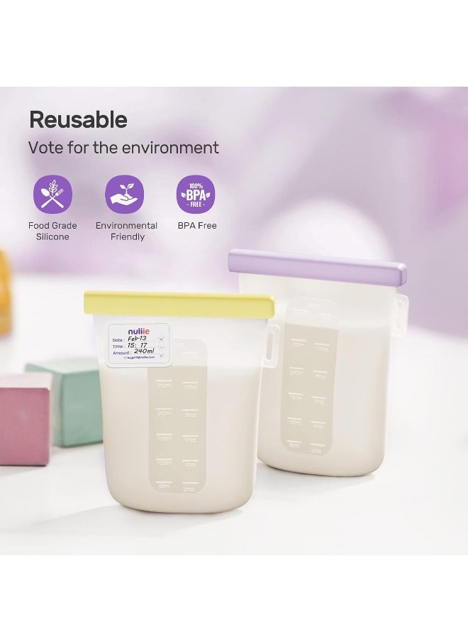 Nuliie 7 Pcs Silicone Breastmilk Storage Bags Reusable, 12oz/360ml Double Leak-Proof Breastmilk Freezer Bags, BPA Free Self-Standing Milk Bags for Breastfeeding, Baby Food Pouches