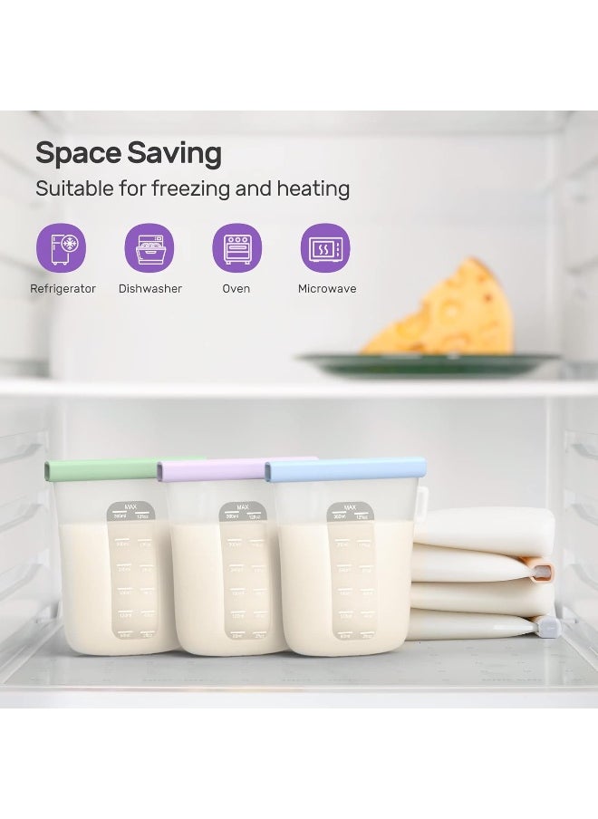 Nuliie 7 Pcs Silicone Breastmilk Storage Bags Reusable, 12oz/360ml Double Leak-Proof Breastmilk Freezer Bags, BPA Free Self-Standing Milk Bags for Breastfeeding, Baby Food Pouches