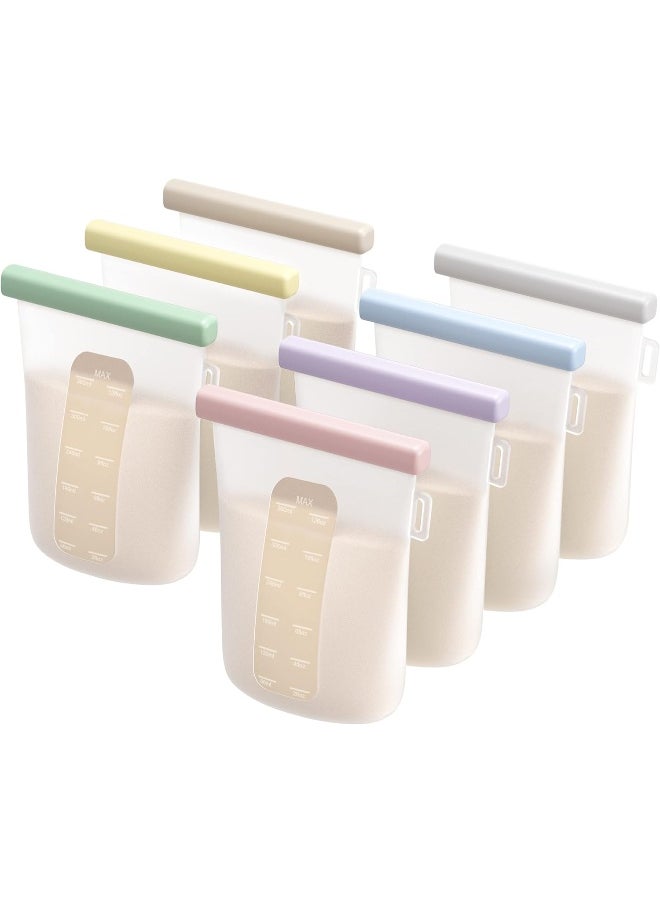 Nuliie 7 Pcs Silicone Breastmilk Storage Bags Reusable, 12oz/360ml Double Leak-Proof Breastmilk Freezer Bags, BPA Free Self-Standing Milk Bags for Breastfeeding, Baby Food Pouches