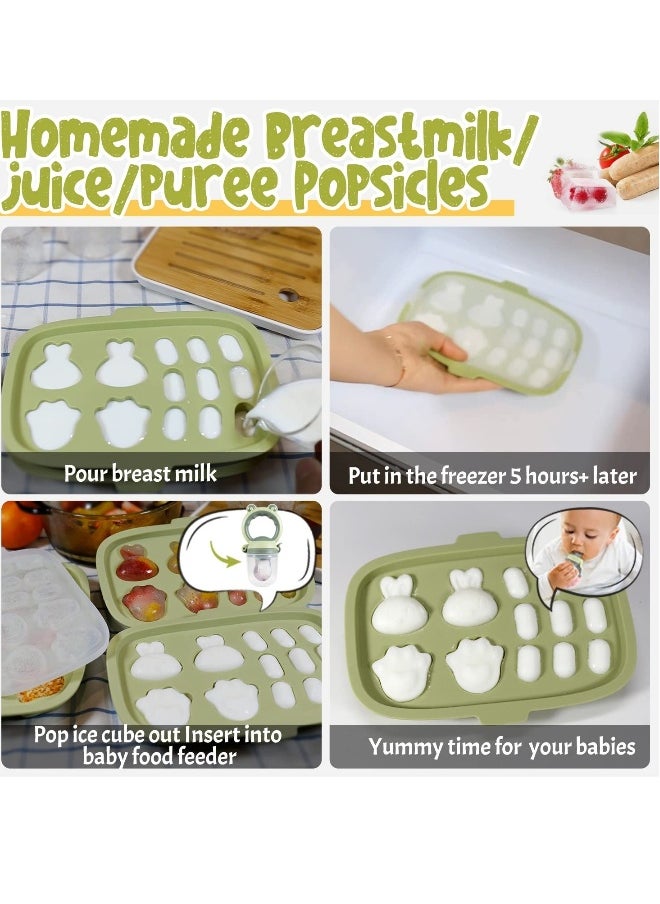 Baby Food Freezer Tray, Baby Food Storage Containers, Silicone Ice Cube Trays with Lid, Freezer Safe Breastmilk Popsicle Molds for Teething DIY Homemade Baby Food, Vegetable & Fruit Purees