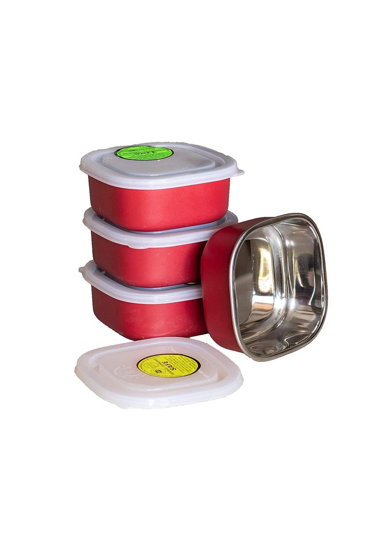 JSI Microwave Safe Stainless Steel 12cm Bowls of Capacity 350ml Each Set of 4 Pcs to Store Food in Plastic Free Container