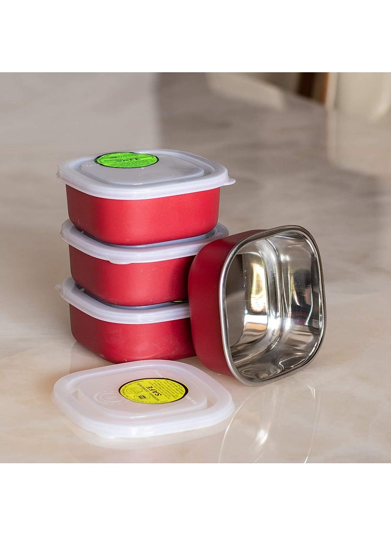 JSI Microwave Safe Stainless Steel 12cm Bowls of Capacity 350ml Each Set of 4 Pcs to Store Food in Plastic Free Container