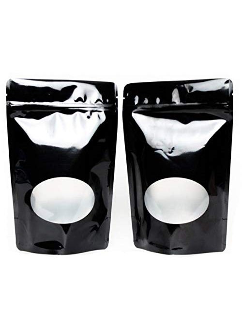 Nimida Stand upZipper Pouch Black Colour Size 4 x 6 with Oval Window and Tear Notch Capacity Approx 100 GMS Pack of 100 nos