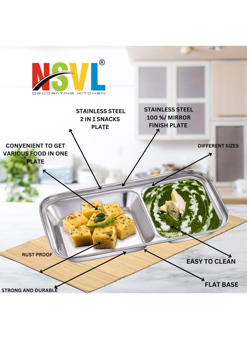 Nsvl Stainless Steel 2in1 Compartment Pav BhajiAppetizerSnacks Plate 6