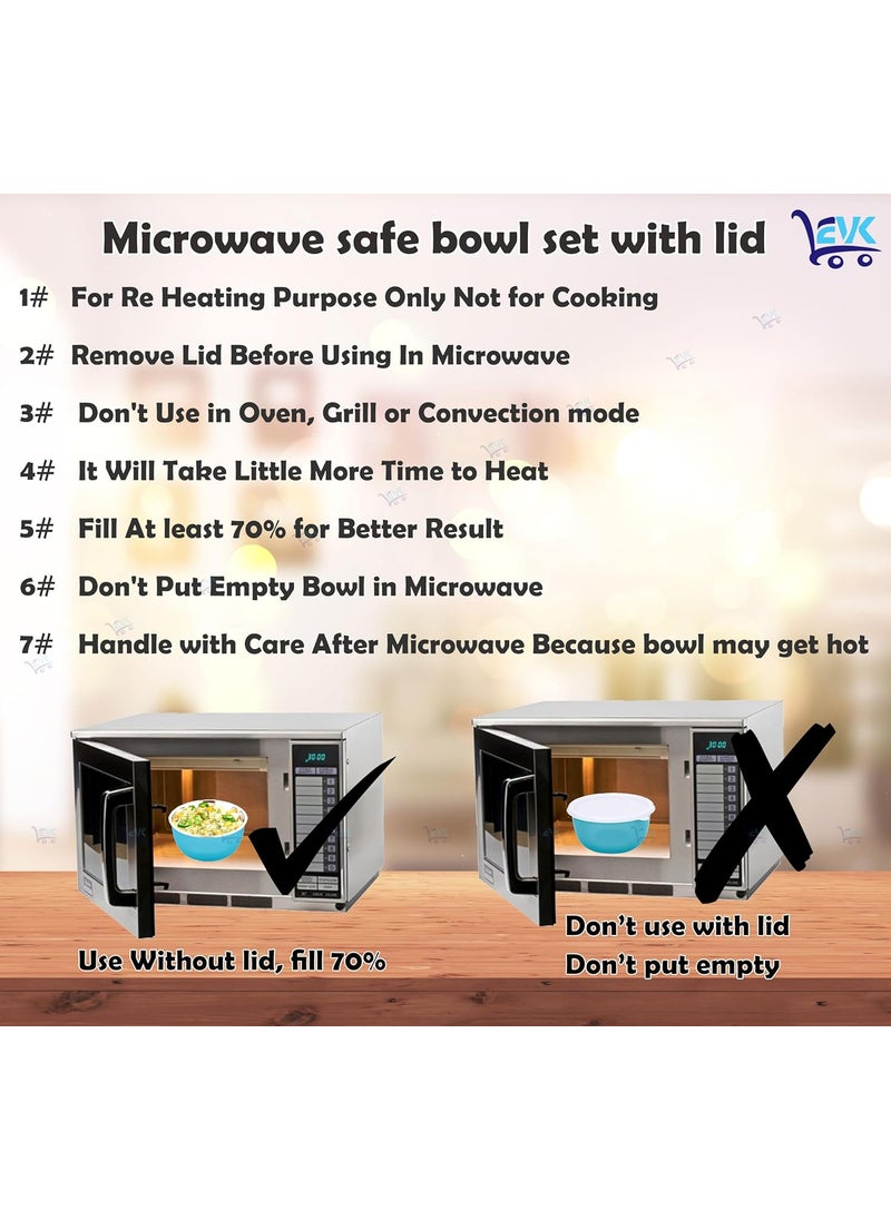 EVK Microwave Safe Stainless Steel Kitchen Food Storage Containers Serving Bowl and Mixing Bowl Set With Airtight Plastic Lids Printed Blue Pack of 4