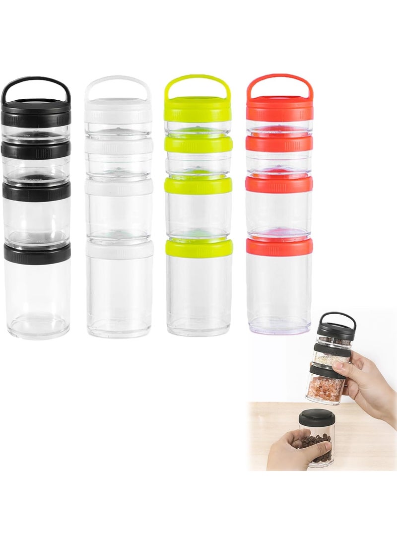 DERIKO 4 Layer Portable Stackable Snack Container Nut Box Snack Storage Jars and Portion Control Food Storage Container with Lid Twist Lock Storage Container Scale Jar Random Color