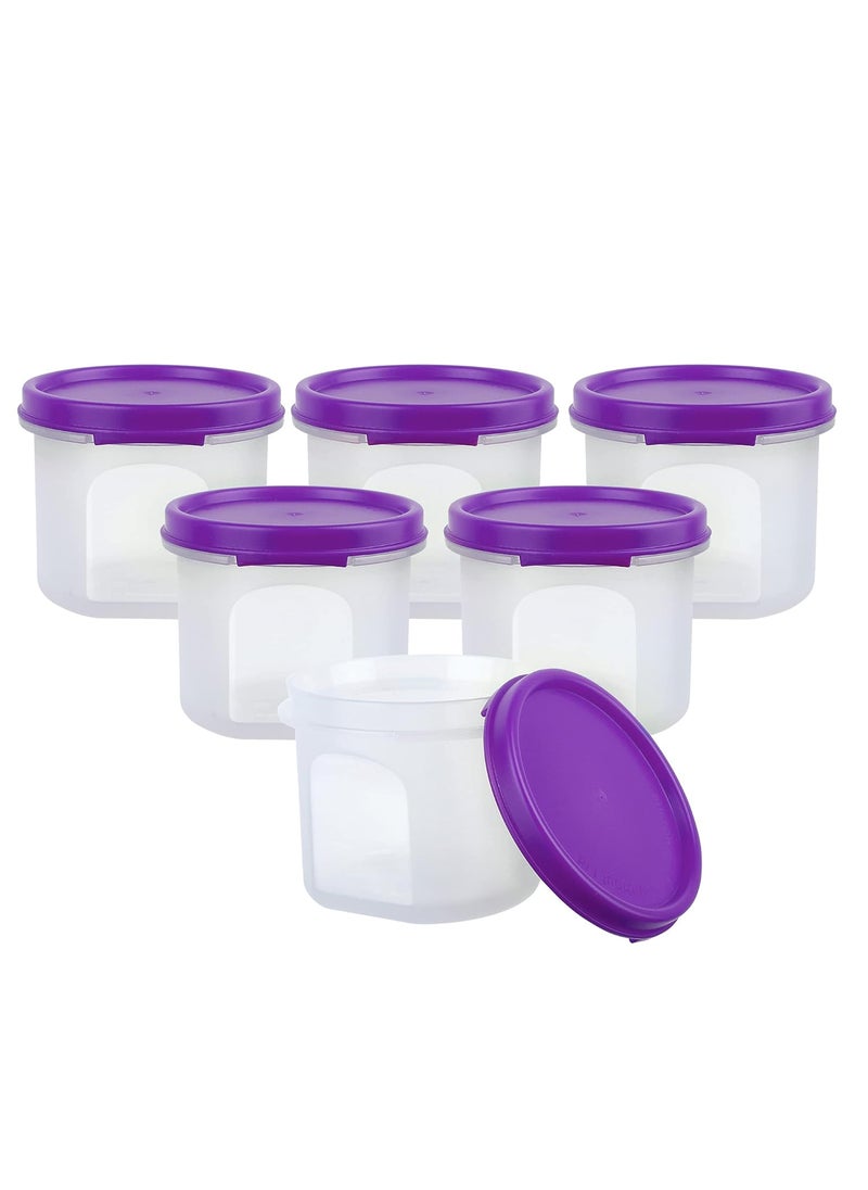 Cutting EDGE Smart Slim Storage 250 ML Set of 6 AirTight Plastic Round Modular Container for Juice Dry Fruits Stackable BPA Free Food Grade 250 ML Purple