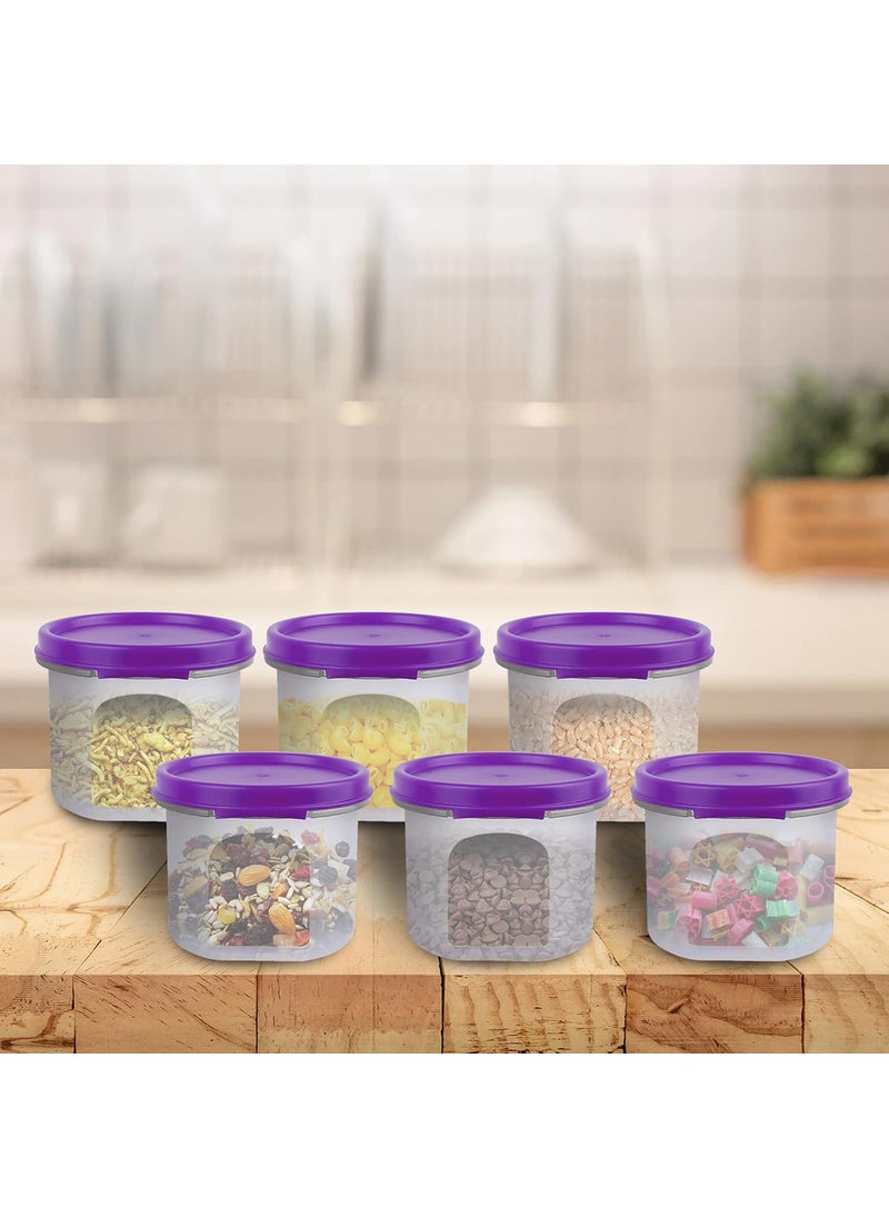 Cutting EDGE Smart Slim Storage 250 ML Set of 6 AirTight Plastic Round Modular Container for Juice Dry Fruits Stackable BPA Free Food Grade 250 ML Purple