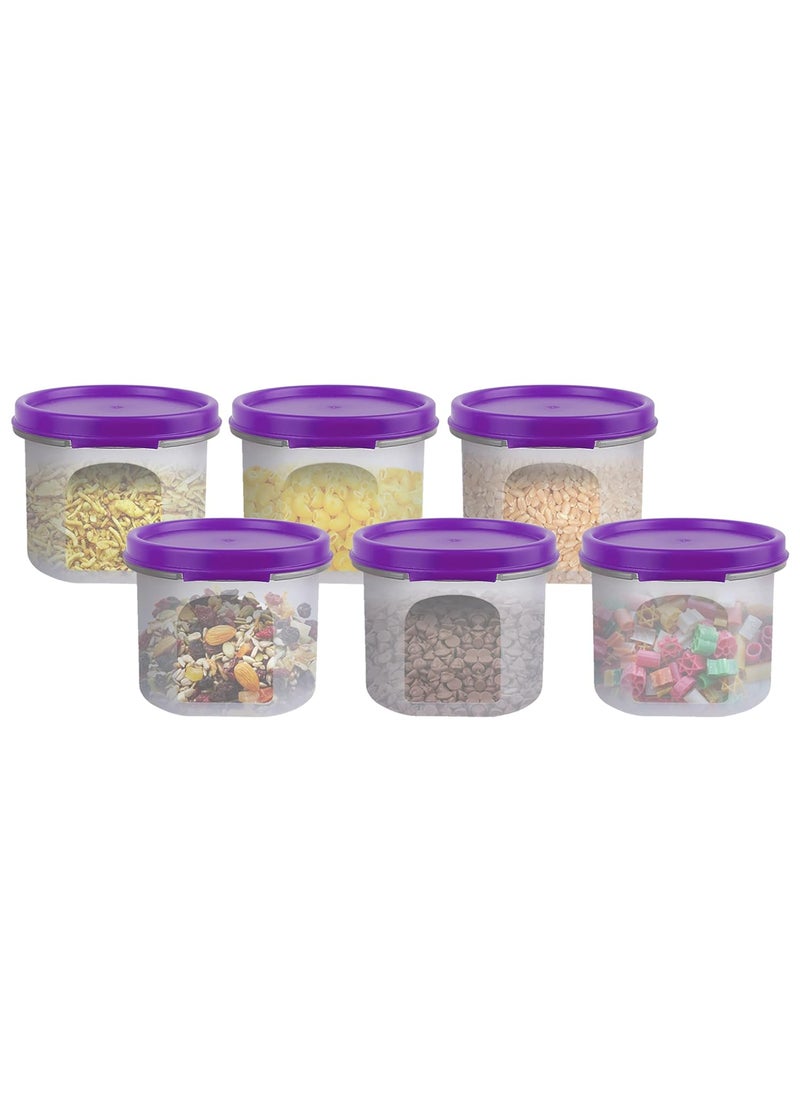 Cutting EDGE Smart Slim Storage 250 ML Set of 6 AirTight Plastic Round Modular Container for Juice Dry Fruits Stackable BPA Free Food Grade 250 ML Purple