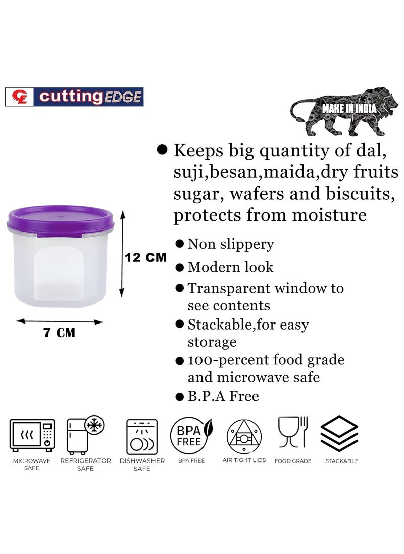 Cutting EDGE Smart Slim Storage 250 ML Set of 6 AirTight Plastic Round Modular Container for Juice Dry Fruits Stackable BPA Free Food Grade 250 ML Purple