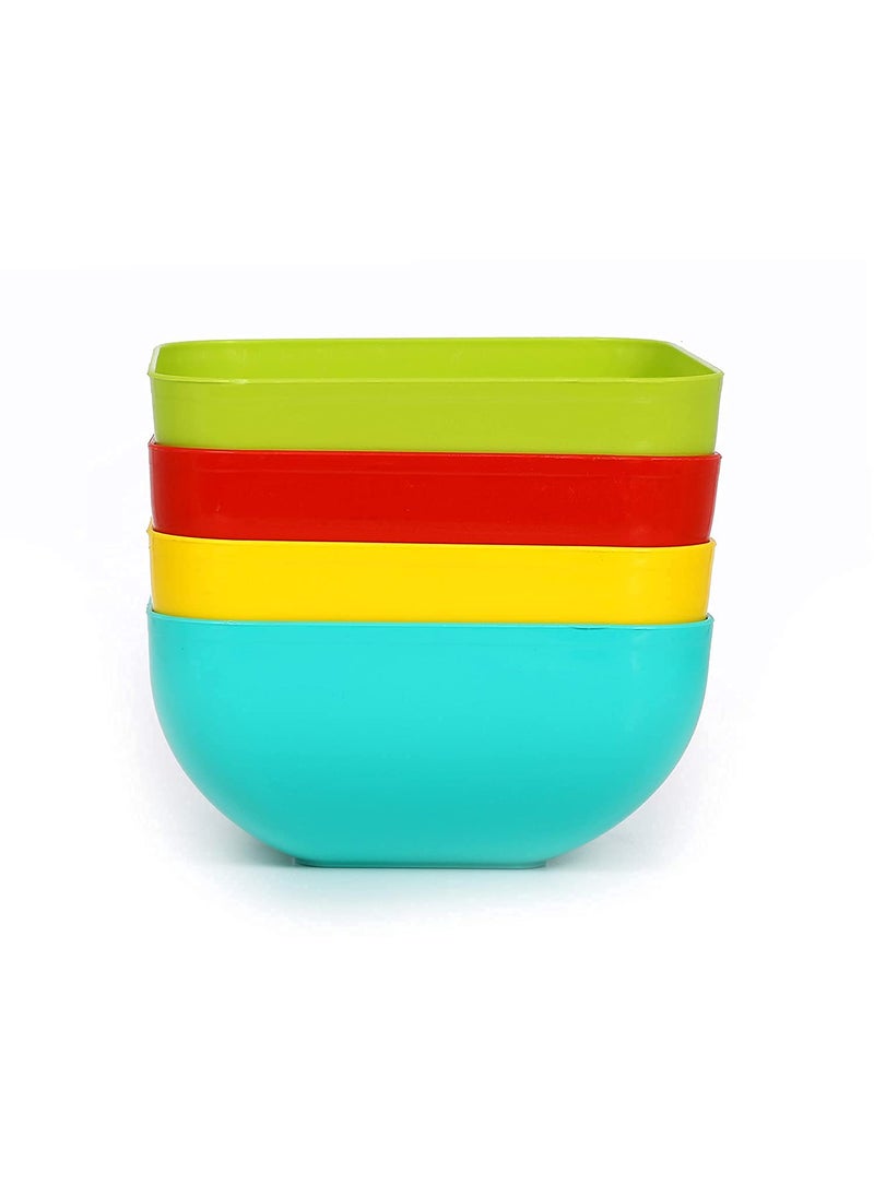 KREZON Plastic Microwave Safe Bowls Set Set of 4 Multicolor Square 1500 ML