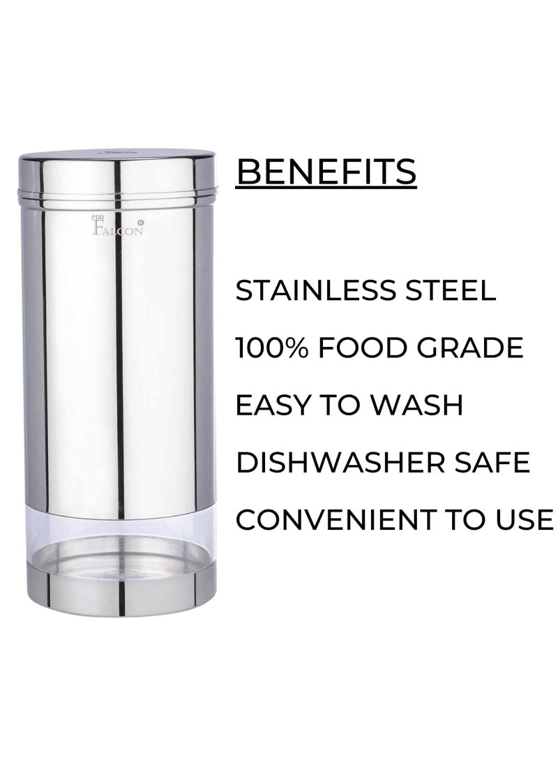 Pdd Falcon Steel SNS Storage canister combo Stainless steel SNS canisterdabba Steel kitchen storage canisterjar Multipurpose storage container for kitchen 1 pc silver 900ml