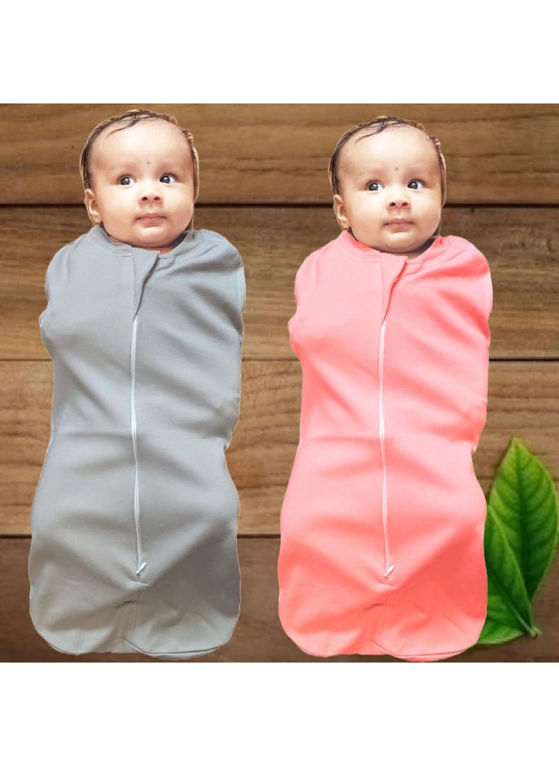 MammaChamp PODSwaddleSleeping BagBlanketsWrapSack for Newborn Baby 03 Months Packof 2 Gray Peach