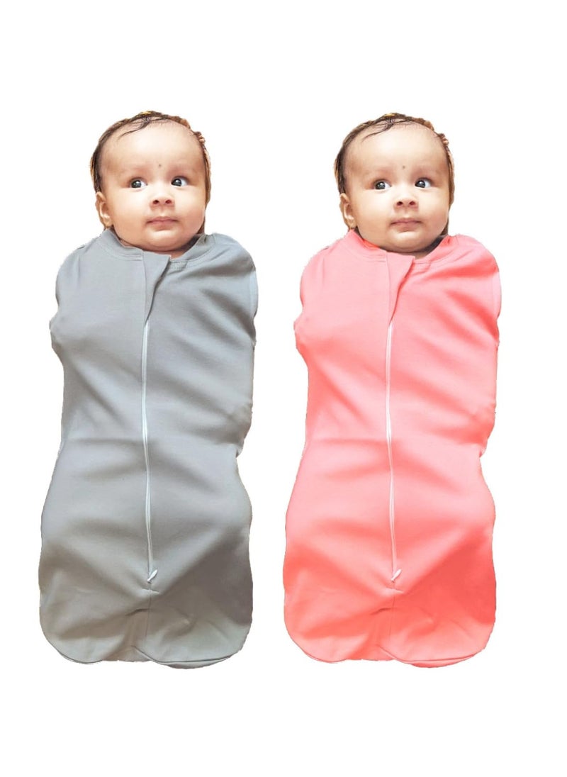 MammaChamp PODSwaddleSleeping BagBlanketsWrapSack for Newborn Baby 03 Months Packof 2 Gray Peach