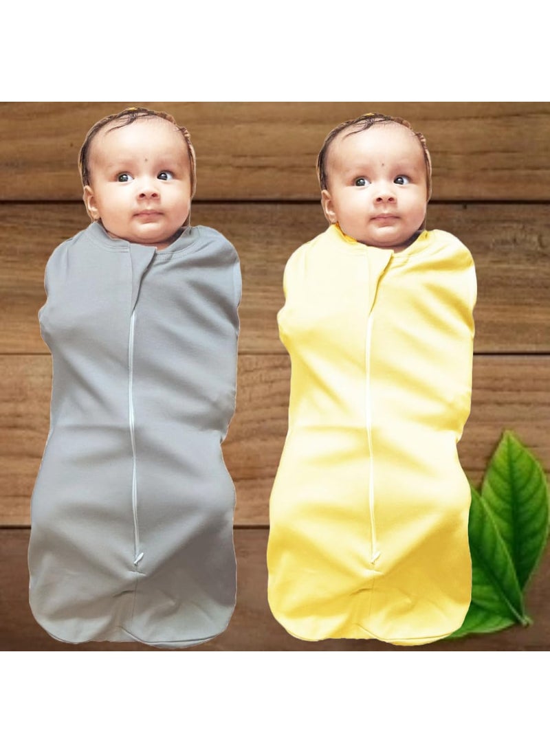 MammaChamp PODSwaddleSleeping BagBlanketsWrapSack for Newborn Baby 03 Months Packof 2 Gray Yellow
