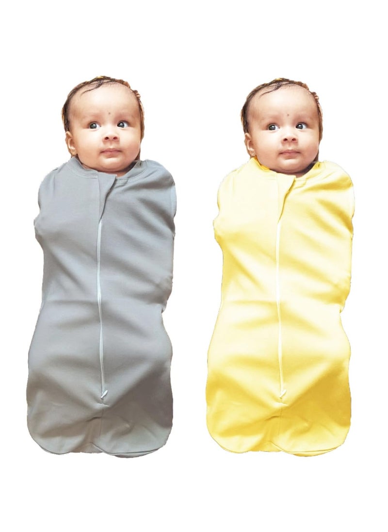 MammaChamp PODSwaddleSleeping BagBlanketsWrapSack for Newborn Baby 03 Months Packof 2 Gray Yellow