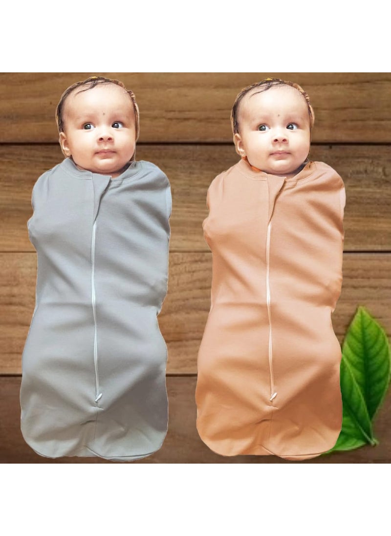 MammaChamp PODSwaddleSleeping BagBlanketsWrapSack for Newborn Baby 03 Months Packof 2 Gray Biscuit