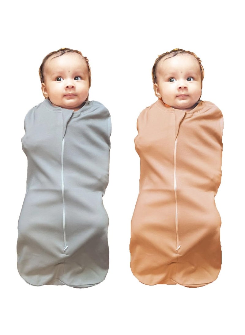 MammaChamp PODSwaddleSleeping BagBlanketsWrapSack for Newborn Baby 03 Months Packof 2 Gray Biscuit