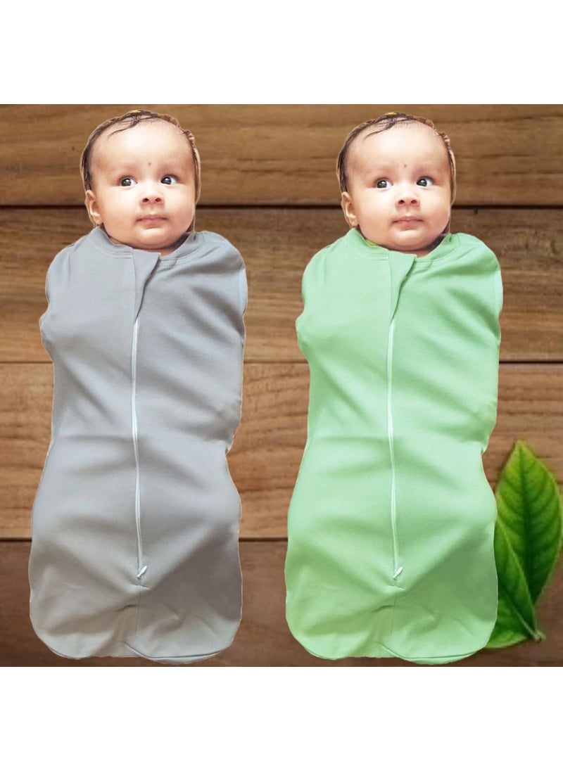MammaChamp PODSwaddleSleeping BagBlanketsWrapSack for Newborn Baby 03 Months Packof 2 Gray Light Green