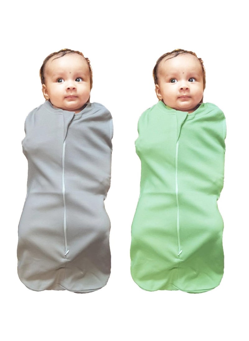 MammaChamp PODSwaddleSleeping BagBlanketsWrapSack for Newborn Baby 03 Months Packof 2 Gray Light Green