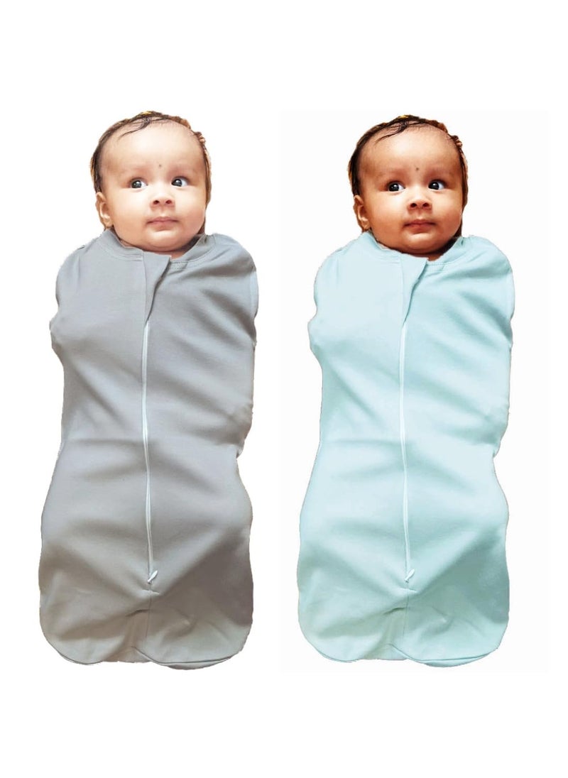 MammaChamp PODSwaddleSleeping BagBlanketsWrapSack for Newborn Baby 03 Months Packof 2 Gray Light Blue
