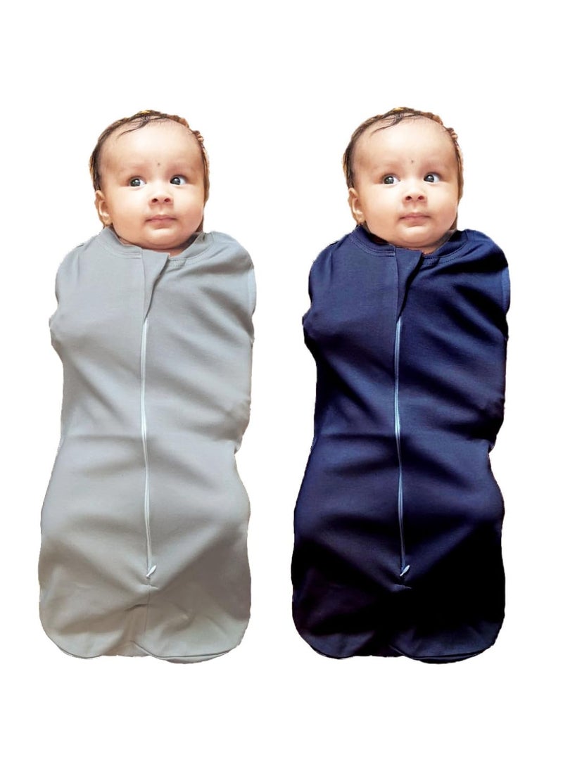 MammaChamp PODSwaddleSleeping BagBlanketsWrapSack for Newborn Baby 03 Months Packof 2 Gray Dark Blue