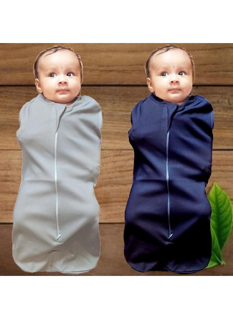 MammaChamp PODSwaddleSleeping BagBlanketsWrapSack for Newborn Baby 03 Months Packof 2 Gray Dark Blue