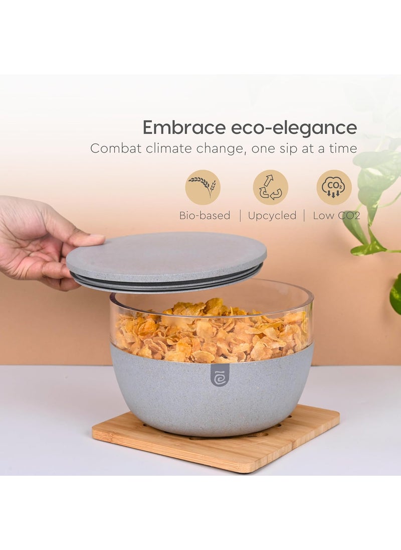 Eha Earth Friendly Ecovue Storage Containers For Kitchen Bowl With Lid 2100 ml Storage Bowls Made with Rice Husk Bowl With SpoonScoop Pack Of 1 Azure