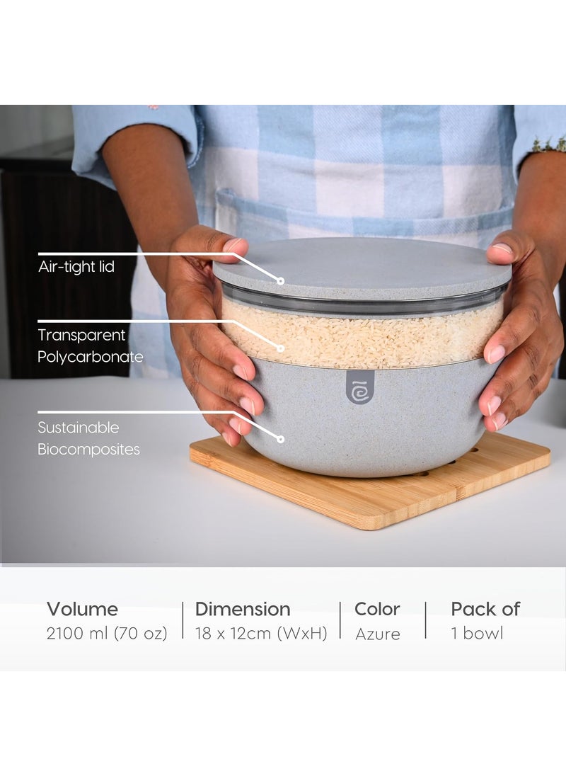 Eha Earth Friendly Ecovue Storage Containers For Kitchen Bowl With Lid 2100 ml Storage Bowls Made with Rice Husk Bowl With SpoonScoop Pack Of 1 Azure