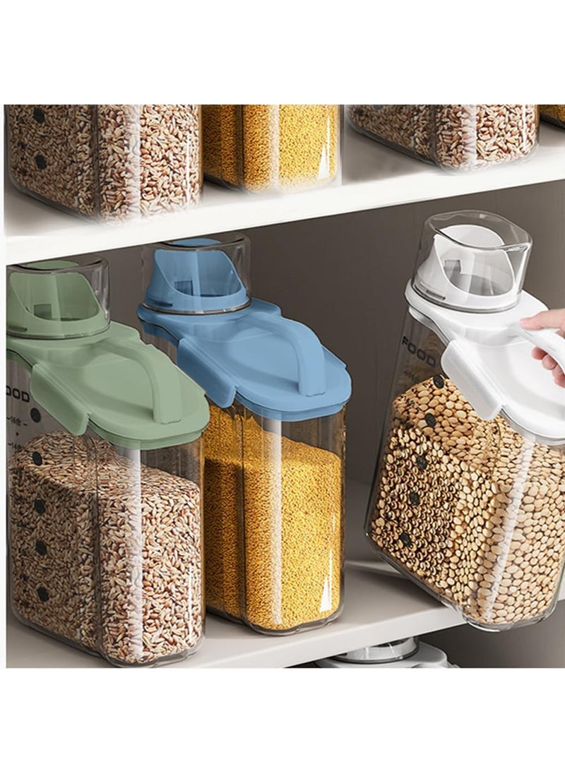 GLITZEN Cereal Containers Storage 2L Airtight Large Dry Food Storage Containers with Pouring Spout Measuring Cup for Flour and Grain BPA Free Dispenser Plastic Bin Multicolour PACK OF 3