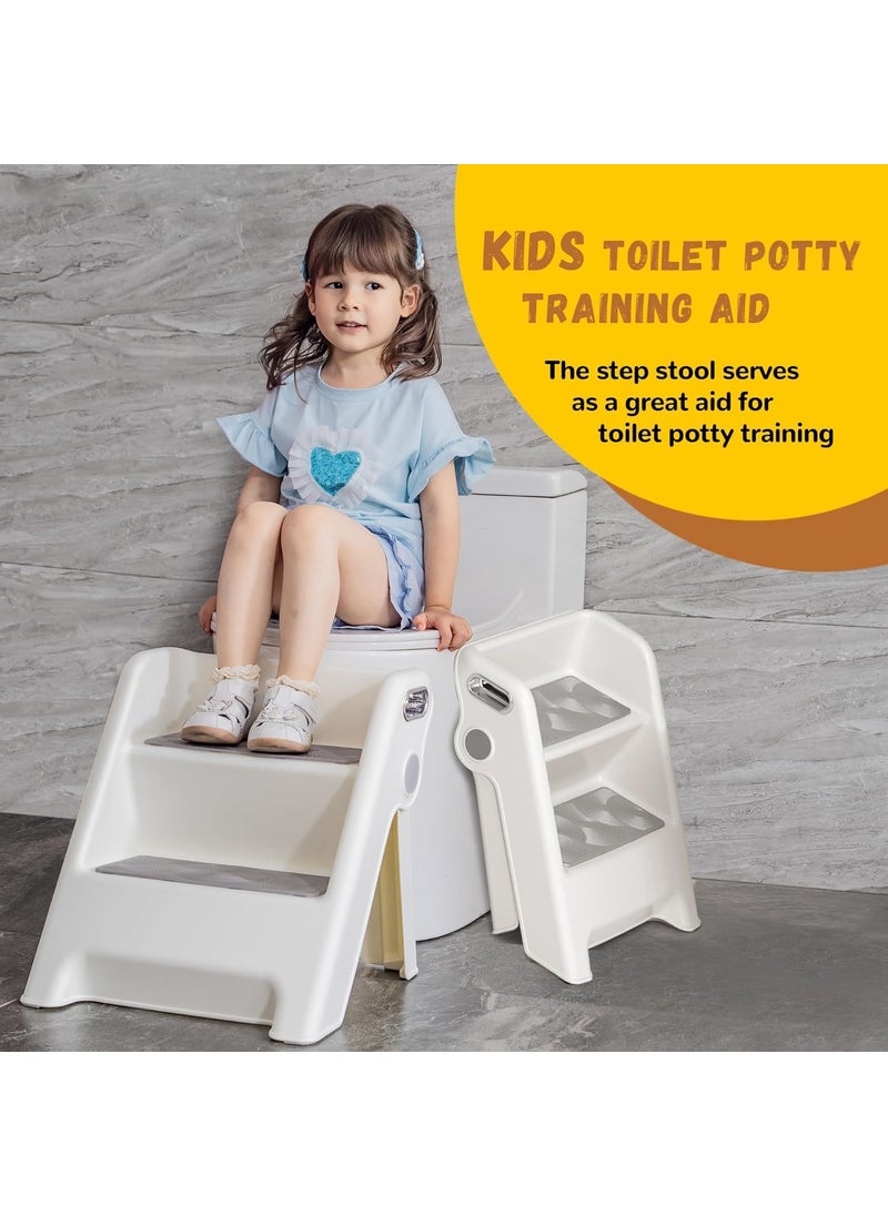 Seafront Foldable 2Step Stool for Kids Potty Seat Training Aid with Safety HandlesDurable Perfect for Potty Training Bathroom SinkKitchen Stand Stool Bedroom Step Stool