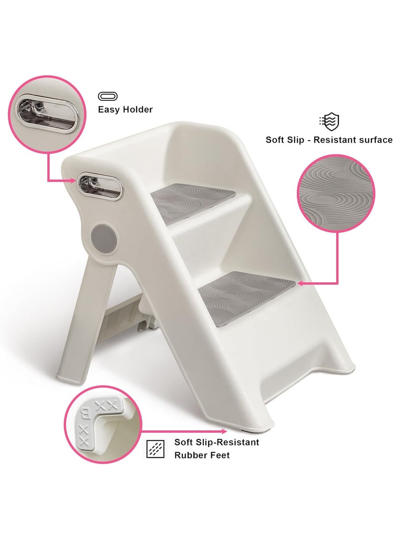 Seafront Foldable 2Step Stool for Kids Potty Seat Training Aid with Safety HandlesDurable Perfect for Potty Training Bathroom SinkKitchen Stand Stool Bedroom Step Stool