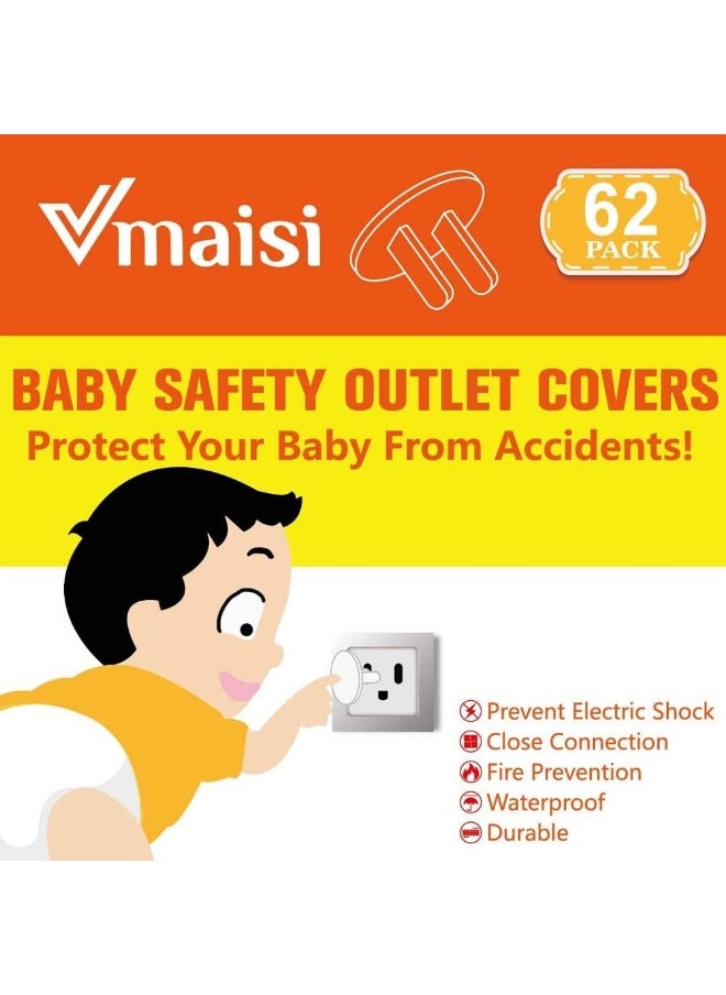 vmaisi Outlet Covers ChildProof Plug Protector - 62 Pack Baby Proofing Electrical Safety Outlet Plugs